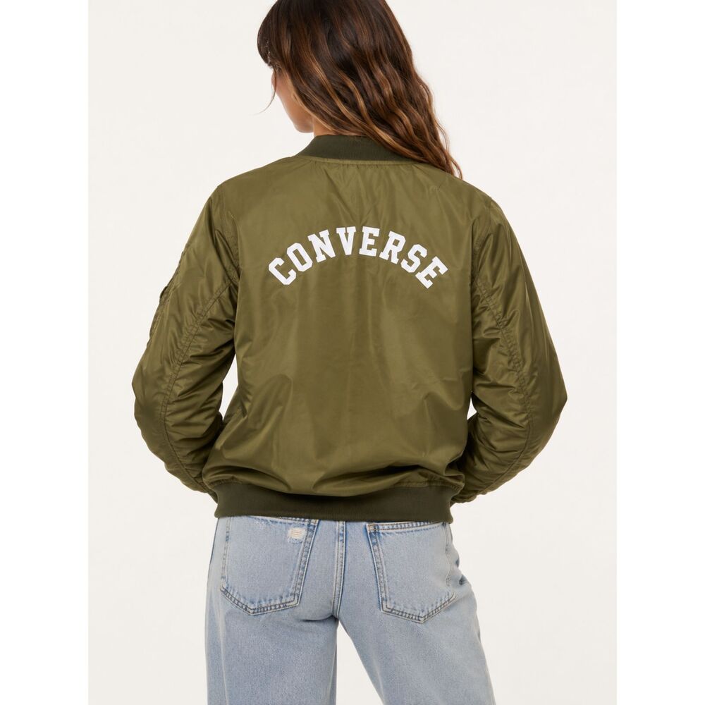 Converse Unisex XL Olive Green Bomber Jacket MA-1 Flight Zip Coat Youth 13-15